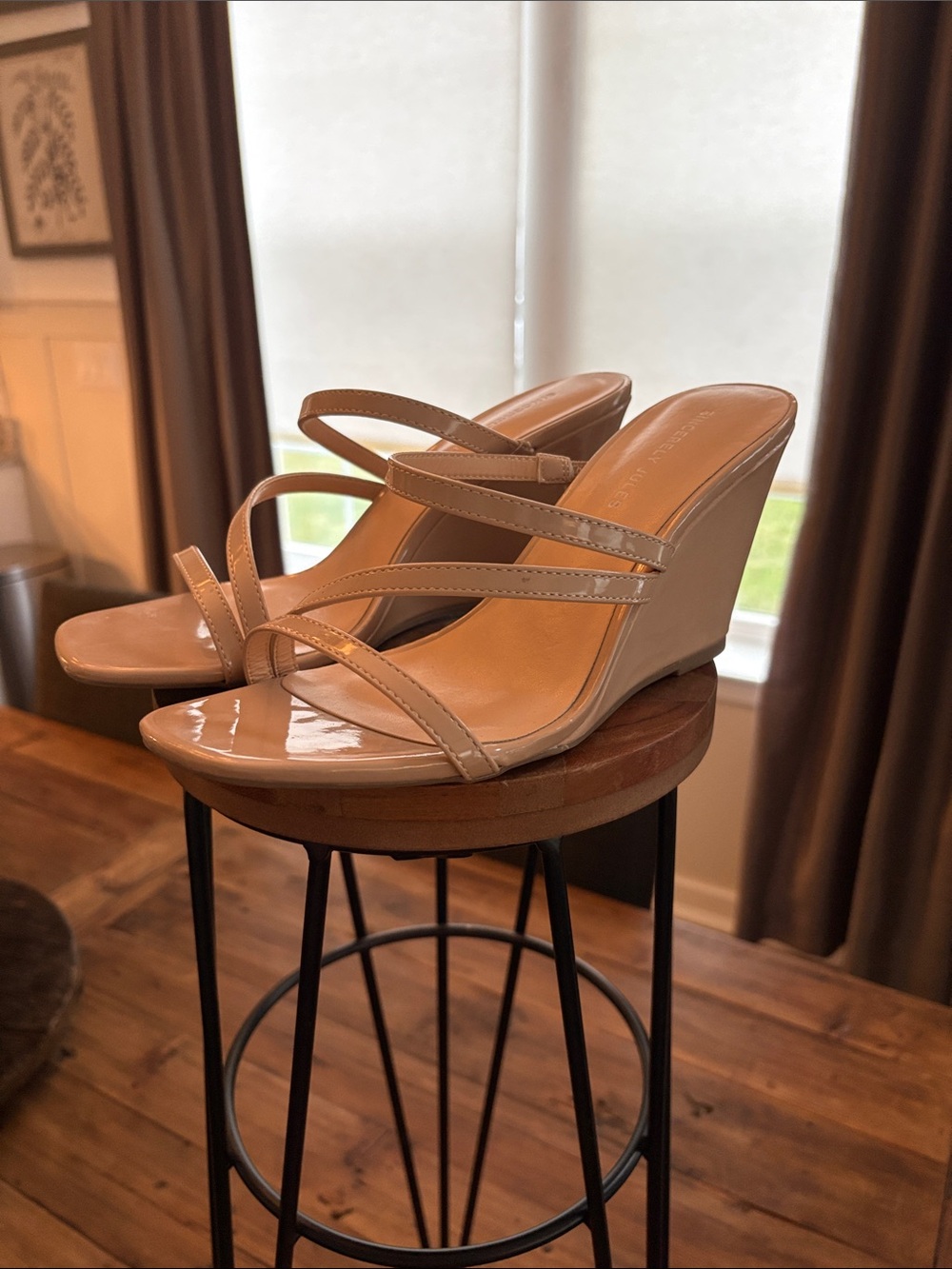 Sincerely Jules wedge Slide Sandals in Nude Patent - Women